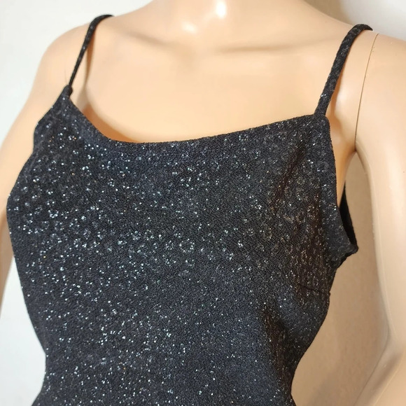 Gunne Sax black sparkle spaghetti strap low back maxi dress.  Size 9. - Picture 8 of 15